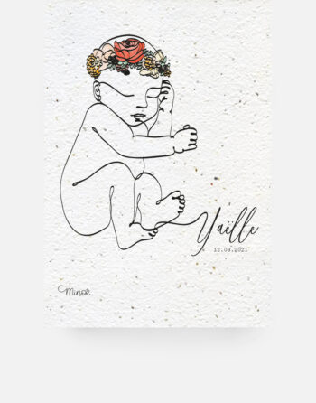 Zoom faire part naissance Bébé couronne florale